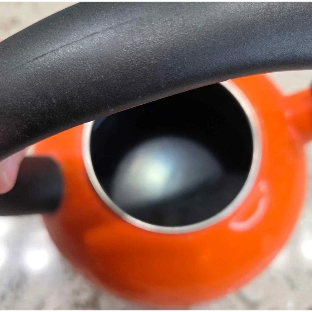 VINTAGE Rachel Ray Orange Enamel Whistling Tea Kettle Stovetop 1.5 Quart Retro